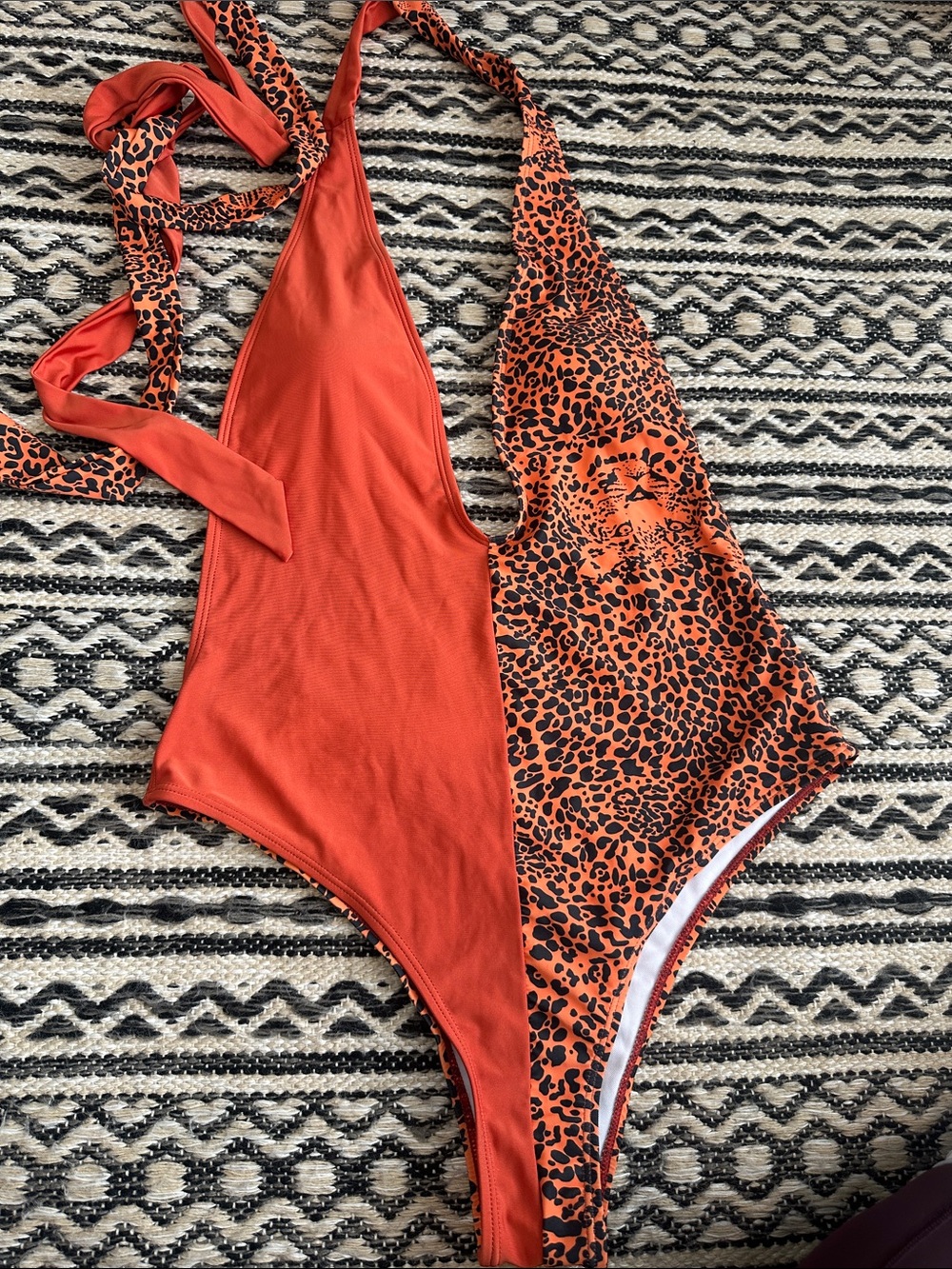 Orange Leopard Print One-Piece Swimsuit